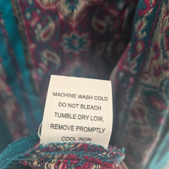 Time For Me Turquoise Brocade Kimono Boho Cardigan Fringe Size XL - Picture 9 of 12